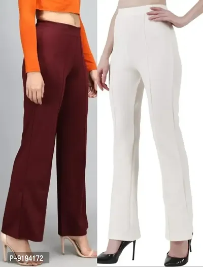 Trendy Cotton Blend Solid Trousers For Women , Pack Of 2