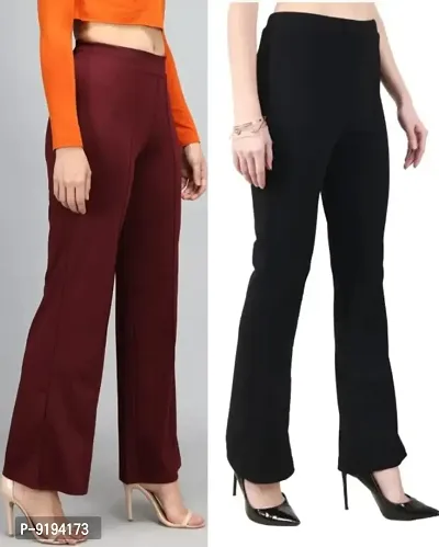 Trendy Cotton Blend Solid Trousers For Women , Pack Of 2-thumb0