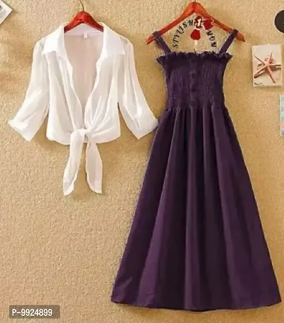 Multicoloured Combed Cotton A Line Dresses For Women - Top And Dress Set
