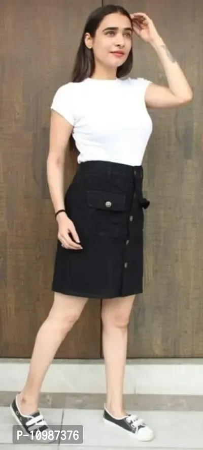 Classic Denim Solid Skirts for Women-thumb0