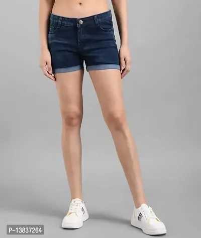 Classic Denim Solid Shorts for Women-thumb0