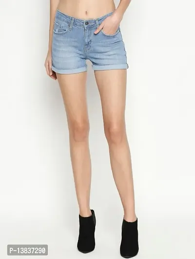 Classic Denim Solid Shorts for Women