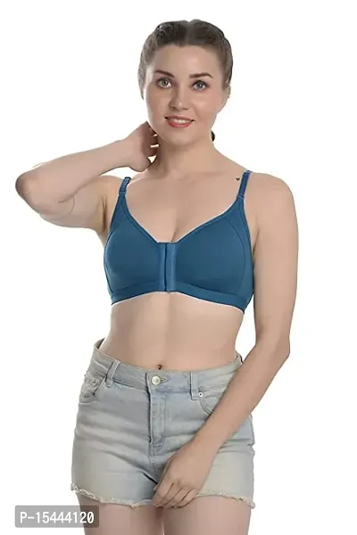 Teal Blue Solid Women Cotton Front Open Non Padded Non Wired Full Coverage Everyday Bra- Pack Of 1-thumb0