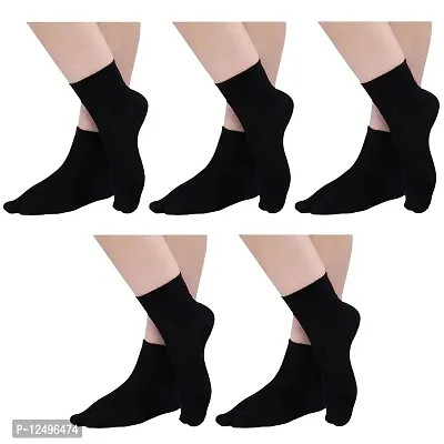 UPAREL Women's Solid Plain Cotton Ankle Thumb Socks - Pack of 5, Black Color