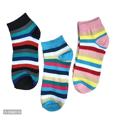UPAREL Trendy Stylish Ankle Length Multicolored Striped Socks for Women (Black-Ferozi-Pink)-thumb0
