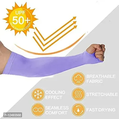 UPAREL Ladies/Gents Cotton  Spandex UV Protection Cooling Arm Sleeves for Men  Women. Perfect for Cycling, Driving, Running, Basketball  Outdoor Activities (Free Size, 2 Pairs) (Purple-Black)-thumb3