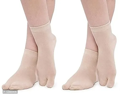 UPAREL Women's Solid Plain Cotton Ankle Thumb Socks - Pack of 2, Beige Color