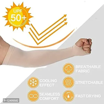 UPAREL Ladies/Gents Cotton  Spandex UV Protection Cooling Arm Sleeves for Men  Women. Perfect for Cycling, Driving, Running, Basketball  Outdoor Activities (Free Size, 2 Pairs) (Beige)-thumb5