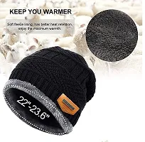 UPAREL Men's and Women's Warm Knitted Fur Lined Winter Beanie Cap Neck Scarf Set - 2 Pieces (Black)-thumb2