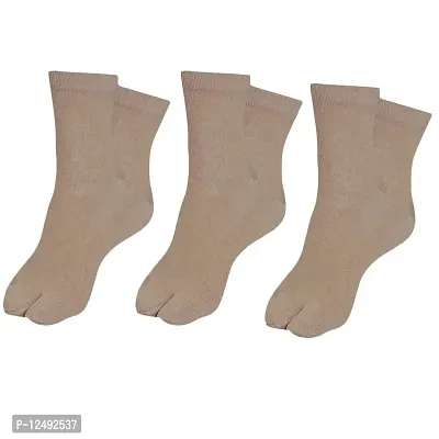 UPAREL Women's Solid Plain Cotton Ankle Thumb Socks - Pack of 3, Fawn Color