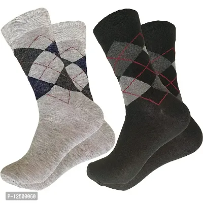 UPAREL Men's Argyle Diamond Cut Organic Cotton Socks (Grey and Black) - Pack of 2 Pairs-thumb0