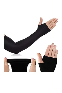 UPAREL Ladies/Gents Cotton  Spandex UV Protection Cooling Arm Sleeves for Men  Women. Perfect for Cycling, Driving, Running, Basketball  Outdoor Activities (Free Size, 2 Pairs) (Purple-Black)-thumb4