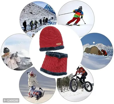 UPAREL Woolen Warm Winter Acrylic Wind Proof and Snow Proof Unisex Cap (Inside Fur) (Red)-thumb5