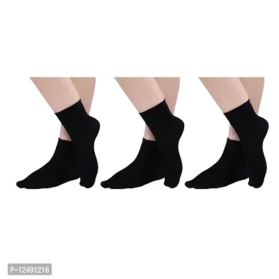 UPAREL Women's Solid Plain Cotton Ankle Thumb Socks - Pack of 3, Black Color