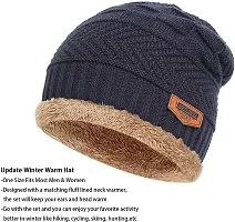 UPAREL Woolen Warm Winter Acrylic Wind Proof and Snow Proof Unisex Cap (Inside Fur) (Navy Blue)-thumb4