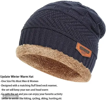 UPAREL Woolen Warm Winter Acrylic Wind Proof and Snow Proof Unisex Cap (Inside Fur) (Navy Blue)-thumb5