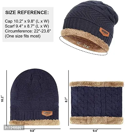 UPAREL Woolen Warm Winter Acrylic Wind Proof and Snow Proof Unisex Cap (Inside Fur) (Navy Blue)-thumb4