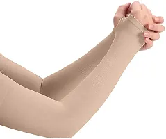 UPAREL Ladies/Gents Cotton  Spandex UV Protection Cooling Arm Sleeves for Men  Women. Perfect for Cycling, Driving, Running, Basketball  Outdoor Activities (Free Size, 2 Pairs) (Beige)-thumb1