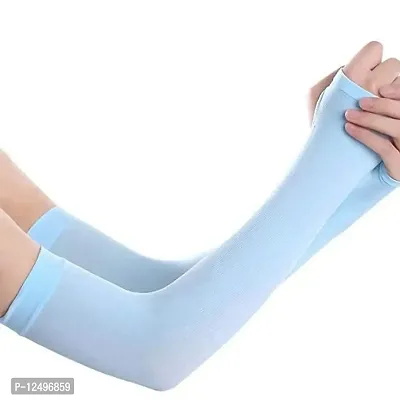 UPAREL Ladies/Gents Cotton  Spandex UV Protection Cooling Arm Sleeves for Men  Women. Perfect for Cycling, Driving, Running, Basketball  Outdoor Activities (Free Size, 2 Pairs) (Blue-Pink)-thumb2