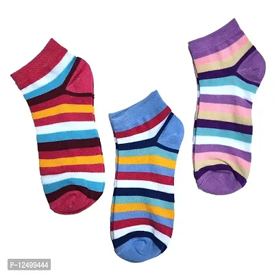 UPAREL Trendy Stylish Ankle Length Multicolored Striped Socks for Women (Rani-Blue-Purple)