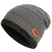 UPAREL Woolen Warm Winter Acrylic Wind Proof and Snow Proof Unisex Cap (Inside Fur) (Dark Grey)-thumb1