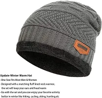 UPAREL Woolen Warm Winter Acrylic Wind Proof and Snow Proof Unisex Cap (Inside Fur) (Dark Grey)-thumb2