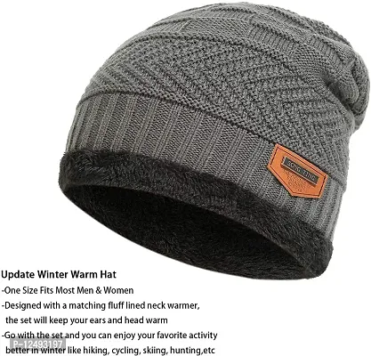 UPAREL Woolen Warm Winter Acrylic Wind Proof and Snow Proof Unisex Cap (Inside Fur) (Dark Grey)-thumb3