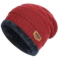 UPAREL Woolen Warm Winter Acrylic Wind Proof and Snow Proof Unisex Cap (Inside Fur) (Red)-thumb1