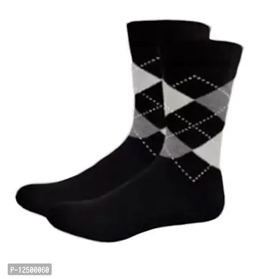 UPAREL Men's Argyle Diamond Cut Organic Cotton Socks (Grey and Black) - Pack of 2 Pairs-thumb2