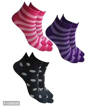 UPAREL Women's Ankle Length Towel Thick Woolen Thumb Multicolored Socks - (Pack of 3, Black, Purple and Pink)