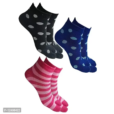 UPAREL Women's Woolen Ankle Length Towel Thick Thumb Multicolored Socks - (Pack of 3, Black, Blue and Pink)