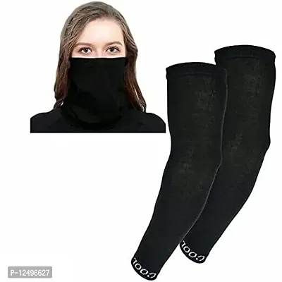 UPAREL Unisex Black Arm Sleeves and Neck Black Bandana, Headwear Scarf Face Coverings for Women and Men (Combo of Arm Sleeves and Neck Gaiter Bandana)