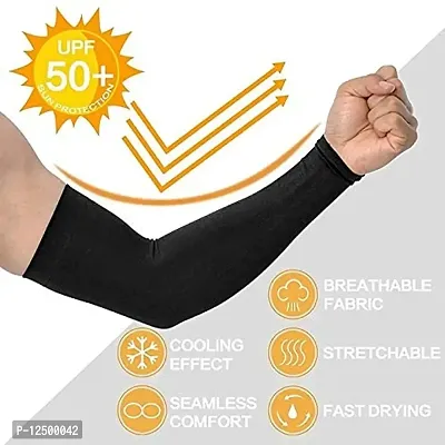 UPAREL Arm Sleeves, Men's and Women's Cotton  Spandex UV Sun Protection Cooling Arm Sleeves Men  Women (1 Pair) (Black)-thumb4