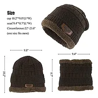 UPAREL Snow Proof Inside Fur Wool Unisex Beanie Cap with Neck Warmer Set Knit for Men  Women -Brown-thumb1