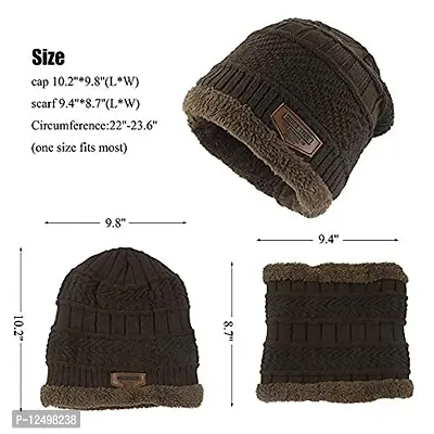 UPAREL Snow Proof Inside Fur Wool Unisex Beanie Cap with Neck Warmer Set Knit for Men  Women -Brown-thumb2