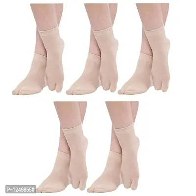 UPAREL Women's Solid Plain Cotton Ankle Thumb Socks - Pack of 5, Beige Color