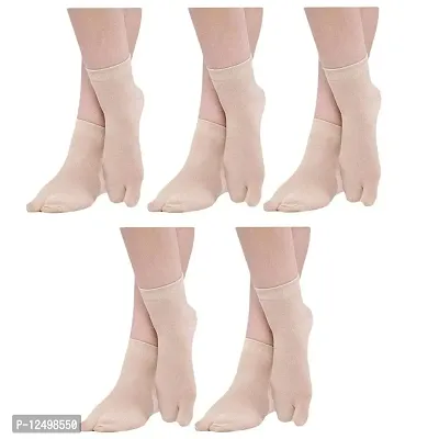 UPAREL Women's Solid Plain Cotton Ankle Thumb Socks - Pack of 5, Beige Color-thumb0