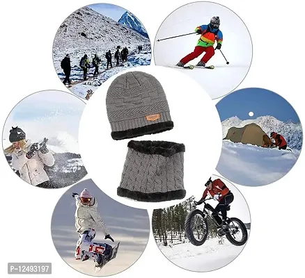 UPAREL Woolen Warm Winter Acrylic Wind Proof and Snow Proof Unisex Cap (Inside Fur) (Dark Grey)-thumb5