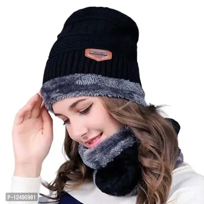 UPAREL Ultra Soft Unisex Woolen Beanie Cap Plus Muffler Scarf Set for Men Women Girl Boy - Warm, Snow Proof - 20 Degree Temperature-D7