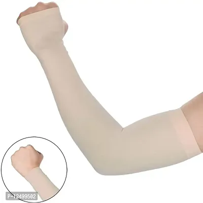 UPAREL Ladies/Gents Cotton  Spandex UV Protection Cooling Arm Sleeves for Men  Women. Perfect for Cycling, Driving, Running, Basketball  Outdoor Activities (Free Size, 2 Pairs) (Beige)-thumb4