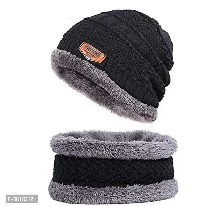 Ultra Soft Unisex Woolen Beanie Cap Plus Muffler Scarf Set.-thumb0