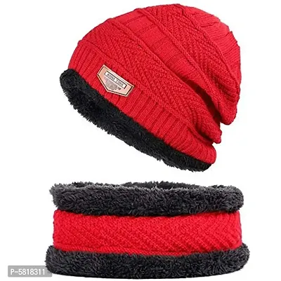 Ultra Soft Woolen Beanie Cap Plus Muffler Scarf Set For Women-thumb0