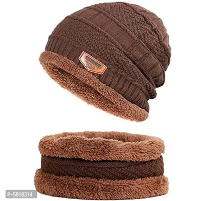 Ultra Soft Unisex Woolen Beanie Cap Plus Muffler Scarf Set.-thumb0