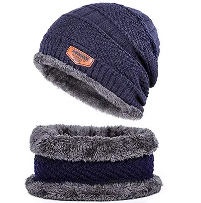 Ultra Soft Unisex Woolen Beanie Cap Plus Muffler Scarf Set.