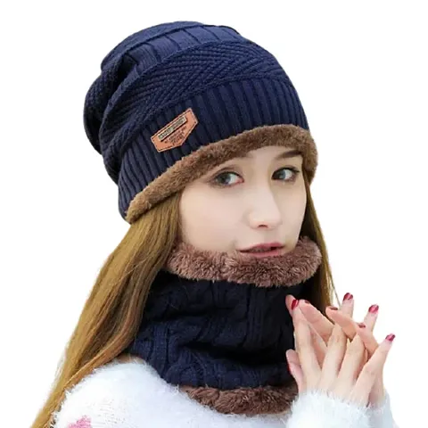 Ultra Soft Unisex Woolen Beanie Cap Plus Muffler Scarf Set.