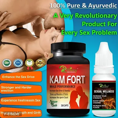 Kamfort Herbal Capsules and Sexual Wellness Oil For Male Enhancement capsule for Increase Drive, Stamina (30 Capsules + 15 ML)