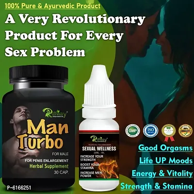 Man Turbo Herbal Capsules and Sexual Wellness Oil For Increasing Size and Big Penis Size Medicines Capsules For Men (30 Capsules + 15 ML)