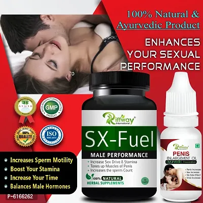 SX Fuel Herbal Capsules and Penis Enlargement Oil For Bigger Strong Man Enlarger Max Size Capsules Gold Large Extra (30 Capsules + 15 ML)