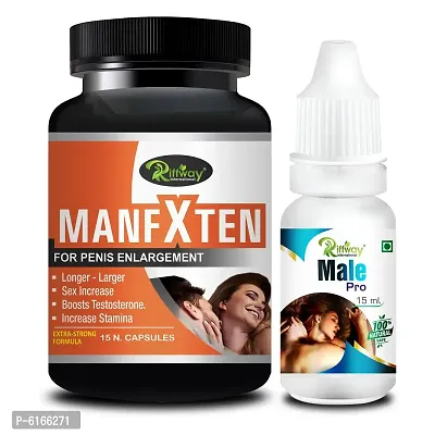 Man FX Ten Herbal Capsules and Male Pro Oil For Bigger Strong Man Enlarger Max Size Capsules Gold Large Extra (30 Capsules + 15 ML)-thumb2