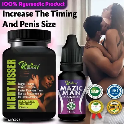 Night Kisser Herbal Capsules and Mazic Man Oil For Increasing Size and Big Penis Size Medicines Capsules For Men (15 Capsules + 15 ML)
